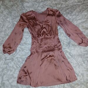 Smocked Waist Satin Mini Dress in Dusty Rose